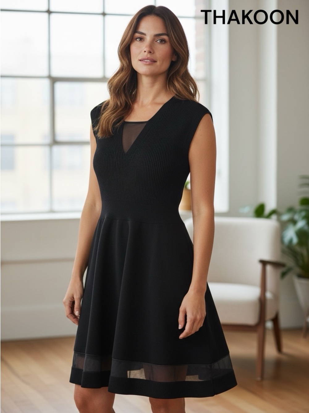 Thakoon Black Knit Wool-Silk Combo Dress